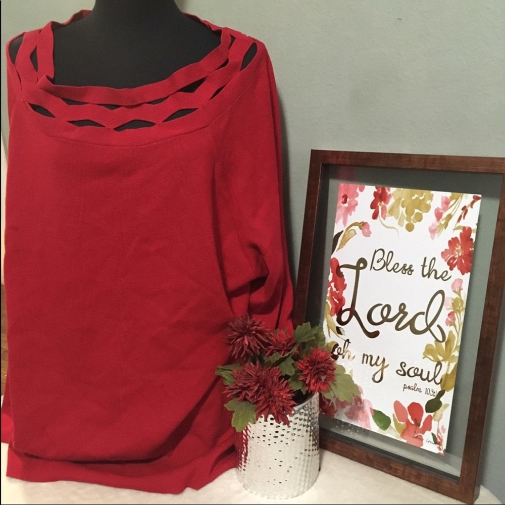 Red sweater with diamond cuts